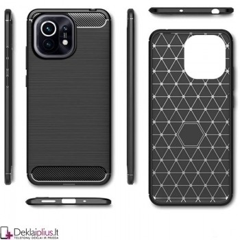 Carbon guminis dėklas - juodas (telefonams Xiaomi Mi 11) Carbon guminis dėklas - juodas (telefonams Xiaomi Mi 11)